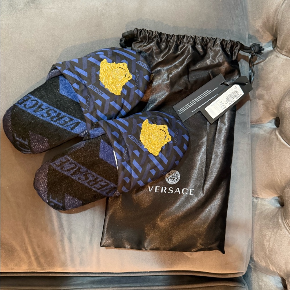 Versace Blue and Gold Slides for Effortless Style